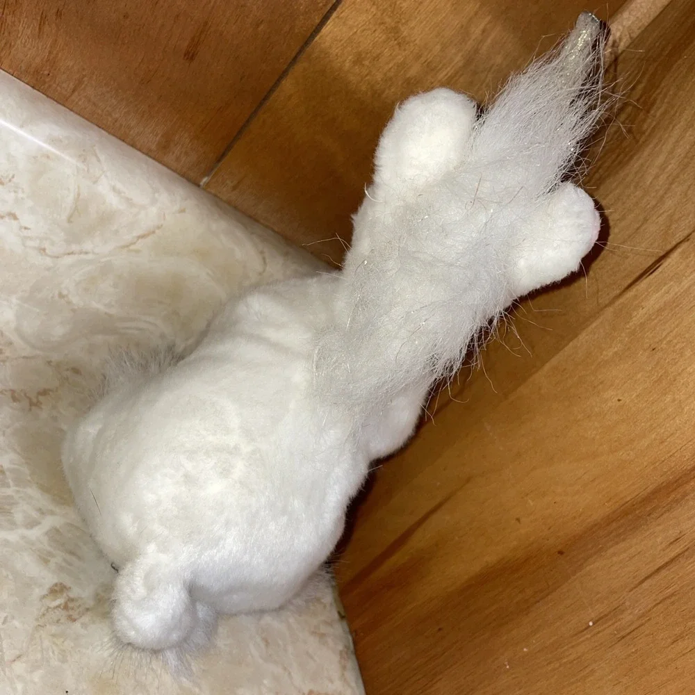 Vintage Gaia White Unicorn Plush Stuffed Animal Toy Blue Eyes Iri. Horn Mane‎